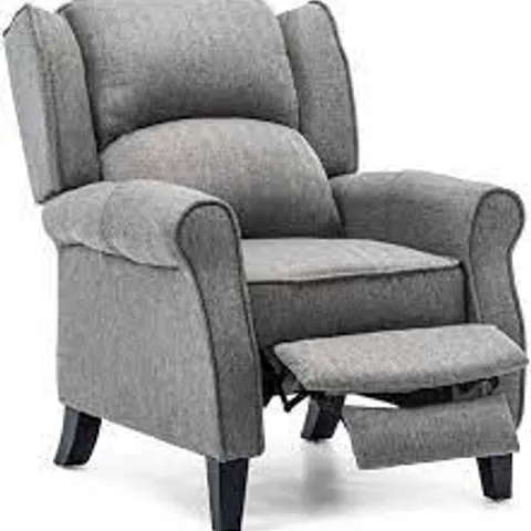 BOXED EATON GREY FABRIC HERRINGBONE PUSH BACK RECLINING EASY CHAIR (BOX 1 of 1)