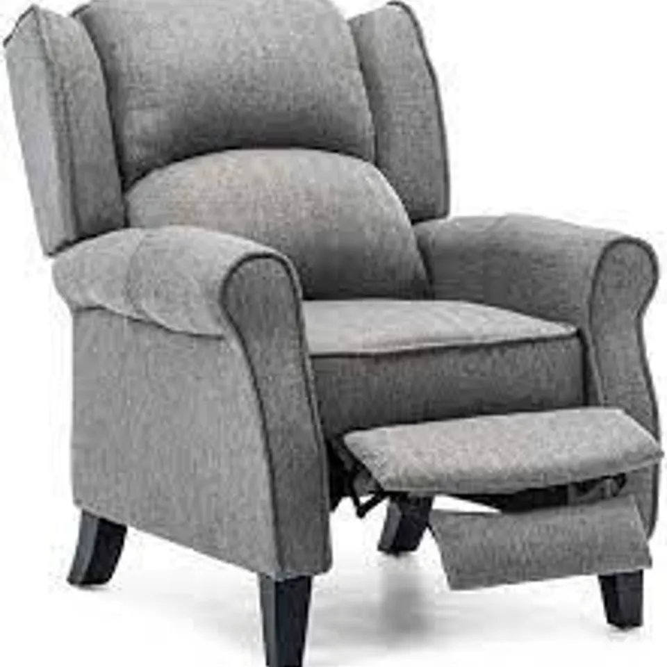 BOXED EATON GREY FABRIC HERRINGBONE PUSH BACK RECLINING EASY CHAIR (BOX 1 of 1) RRP £379.99