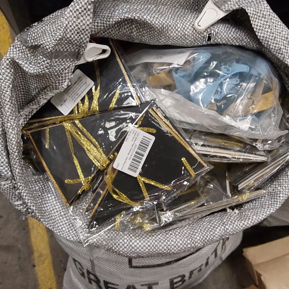 PALLET OF ASSORTED ITEMS INCLUDING; BALLOONS, BUNTING, TOOTHBRUSHES, TELEPHONES ECT.