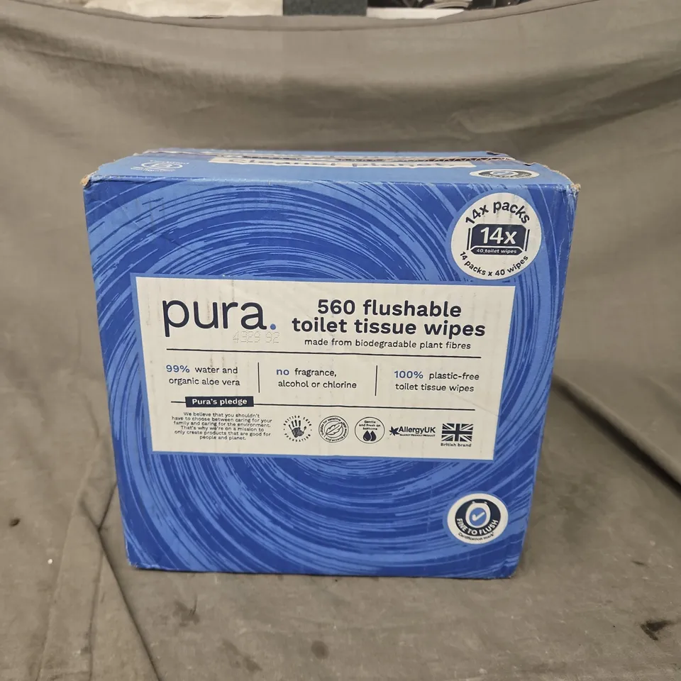 BOX OF 14 PURA FLUSHABLE TOILET TISSUE WIPES
