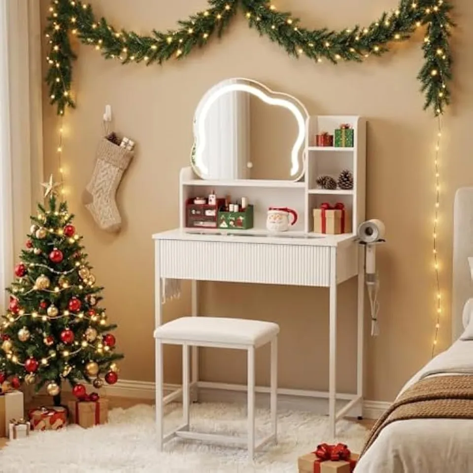 BOXED YOURLITE DRESSING TABLE WITH LED LIGHTS, 3 LIGHT COLORS, ADJUSTABLE BRIGHTNESS - WHITE