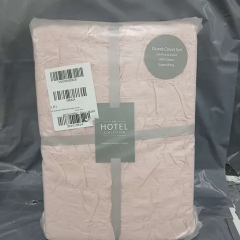 VERY HOME SEERSUCKER COTTON 180 THREAD COUNT DUVET COVER SET - BLUSH PINK - SUPER KING SIZE