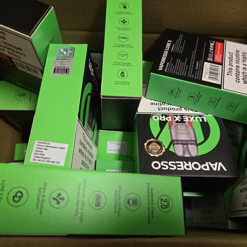 BOX OF APPROXIMATELY 18 ASSORTED E-CIGARETTES TO INCLUDE - ASPIRE , VAPORESSO 