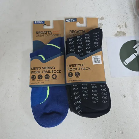 LOT OF 2 BRAND NEW PACKS OF REGATTA SOCKS INCLUDES MERINO TRAIL AND LIFESTYLE DESIGNS - UK 9-12