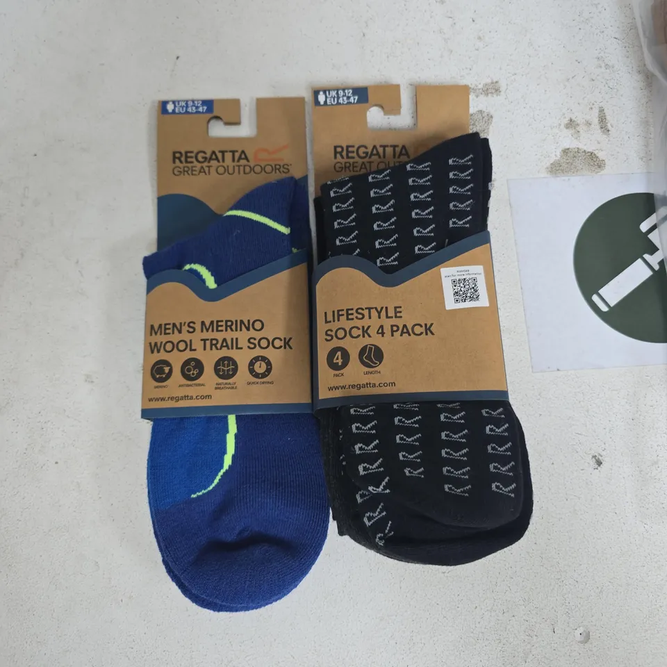 LOT OF 2 BRAND NEW PACKS OF REGATTA SOCKS INCLUDES MERINO TRAIL AND LIFESTYLE DESIGNS - UK 9-12
