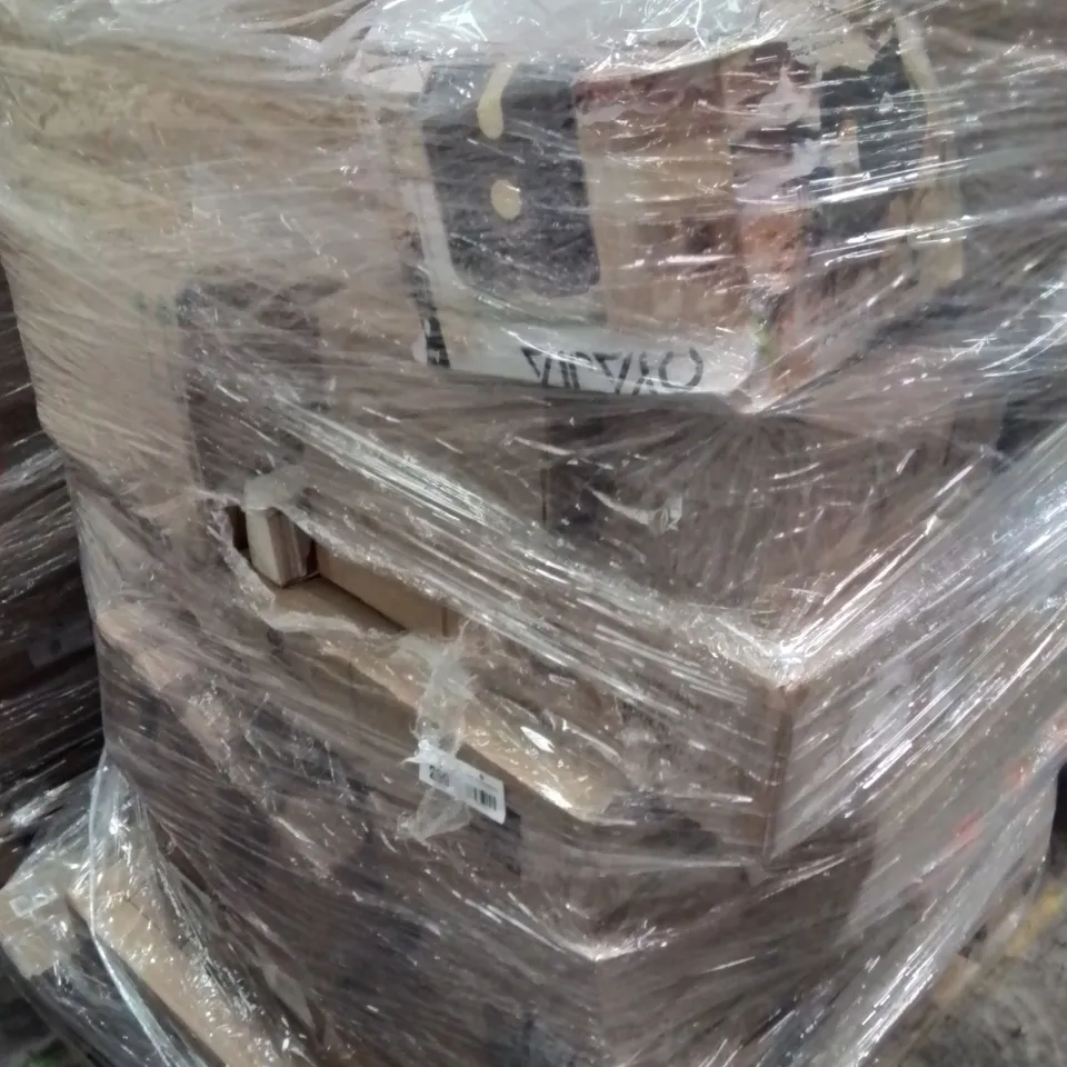 PALLET CONTAINING VARIOUS ASSORTED BOXED ITEMS TO INCLUDE. CAMPING CHAIRS, PORTABLE AIR PUMP/JUMP STARTER, MULTIFUNCTIONAL SHELF AND LOTS MORE UNMARKED BOXED ITEMS 