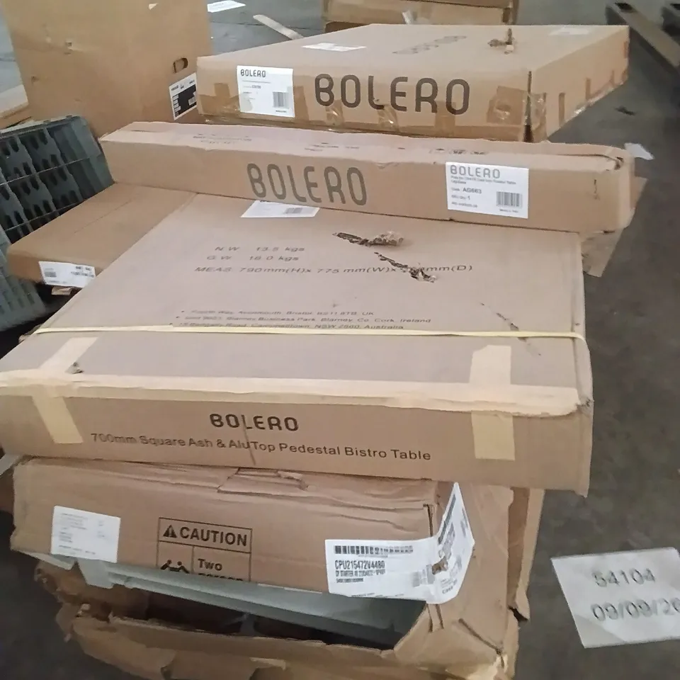 PALLET OF ASSORTED GOODS - STEEL TABLE, SHELVING