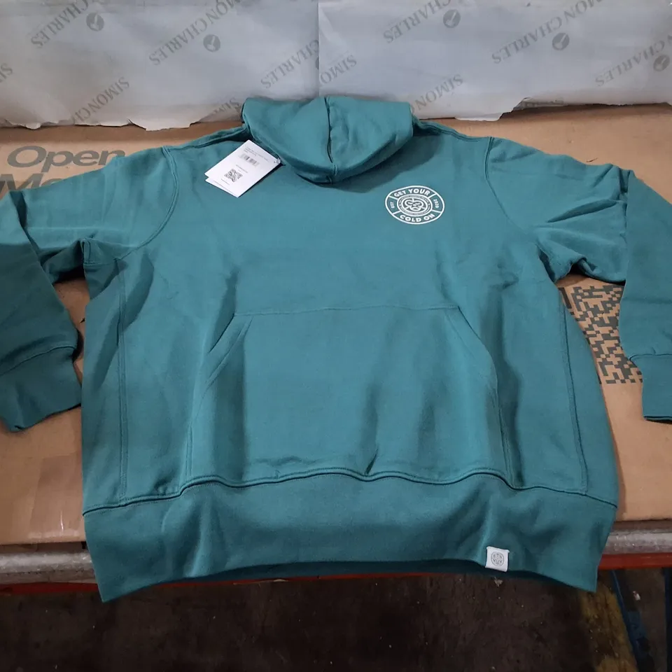 BOX CONTAINING APPROXIMATELY 6 BRASS MONKEY UNISEX GET YOUR COLD ON HOODY – GREEN, SIZE L