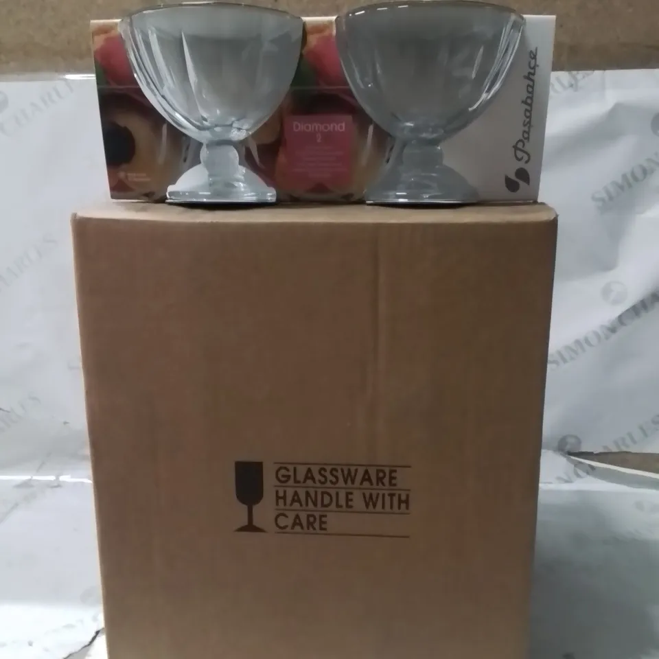 BOXED PASABAHCE ICE CREAM GLASSES APPROXIMATELY 12