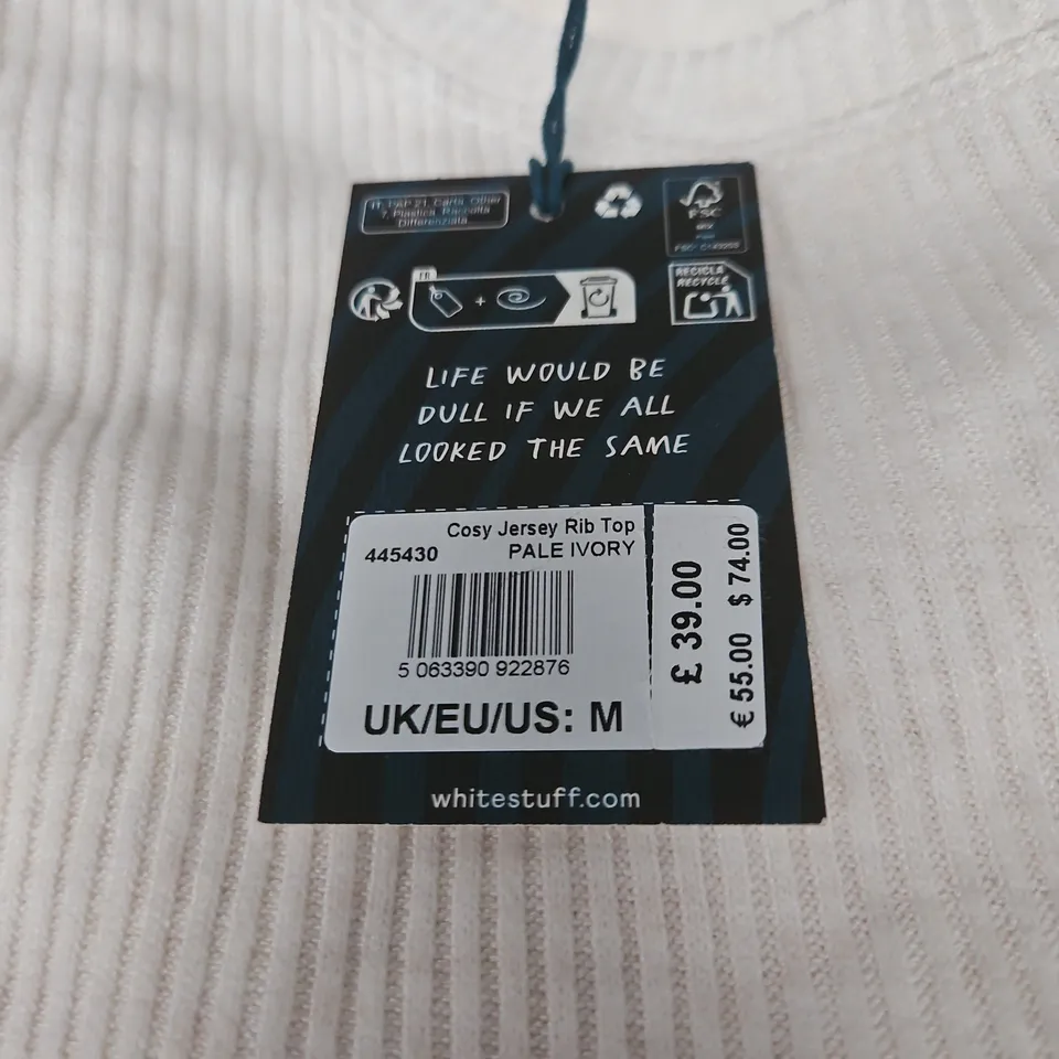 WHITE STUFF COSY JERSEY RIB PALE IVORY TOP MEDIUM