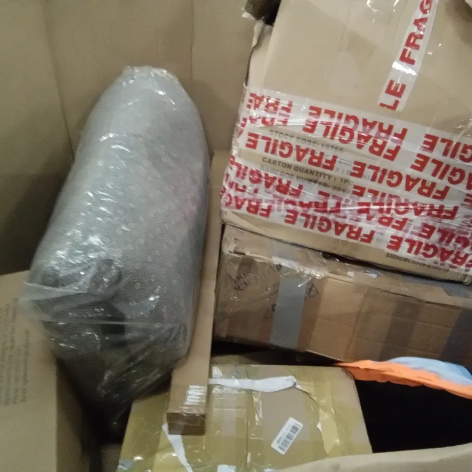 PALLET OF ASSORTED ITEMS INCLUDING FLEXISPOT, HEAD SQUASH RACKET, QUANQUER ZOMBIE FOAM BLASTER TARGET, PET BED, HEAVEN HOME WEIGHTED HULA HOOP 