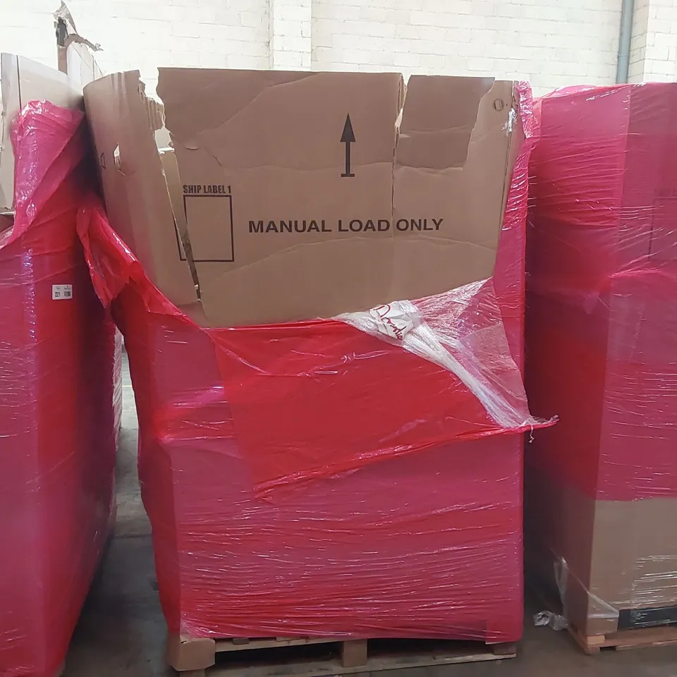 PALLET OF ASSORTED ITEMS INCLUDING: MULTIFUNCTIONAL FAT REJECTION MACHINE, ELECTRIC FRYER, BABY SEAT, WATER PILLOW, BLINDS ECT
