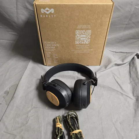 MARLEY POSITIVE VIBRATION RIDDIM HEADPHONES – BLACK WITH WOOD ACCENT, BOXED