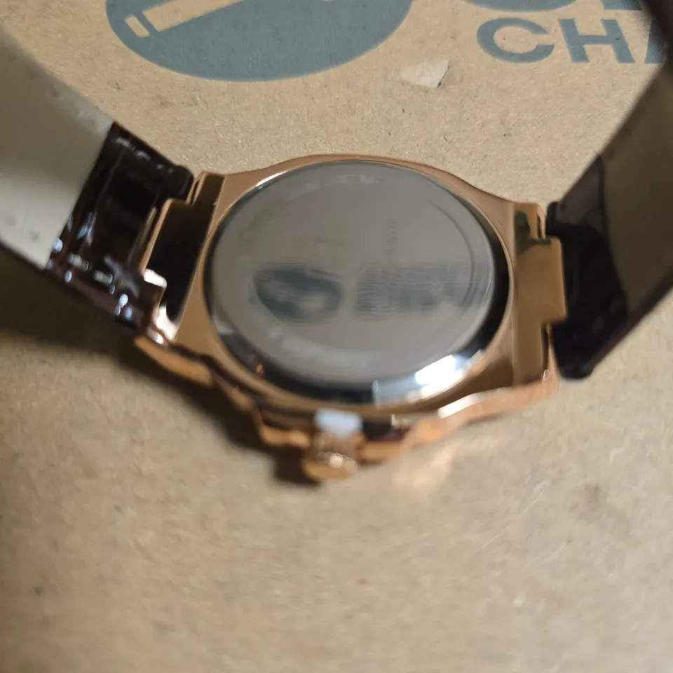 FRANK SCHMIDT WATCH WITH ROSE GOLD COLOUR FRAME GREEN DIAL & BROWN LEATHER STRAP