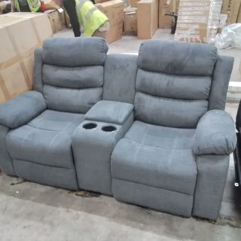 DESIGNER 2 SEATER FABRIC MANUAL RECLINER SOFA WITH CENTRE DRINKS CONSOLE 
