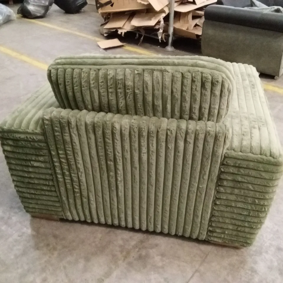 COSY FAUX FUR FABRIC ARMCHAIR - OLIVE RRP £849