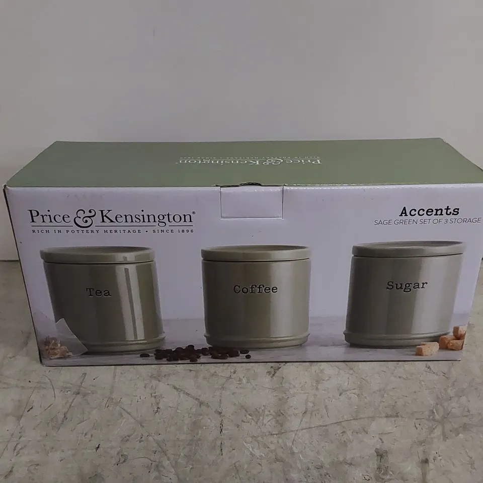 BOXED 3 PIECE COFFEE, TEA AND SUGAR STORAGE SET (1 BOX)