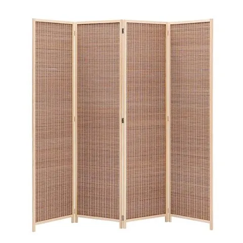 BOXED LIVINGANDHOME BROWN BAMBOO WOVEN 4-PANEL FOLDING ROOM DIVIDER