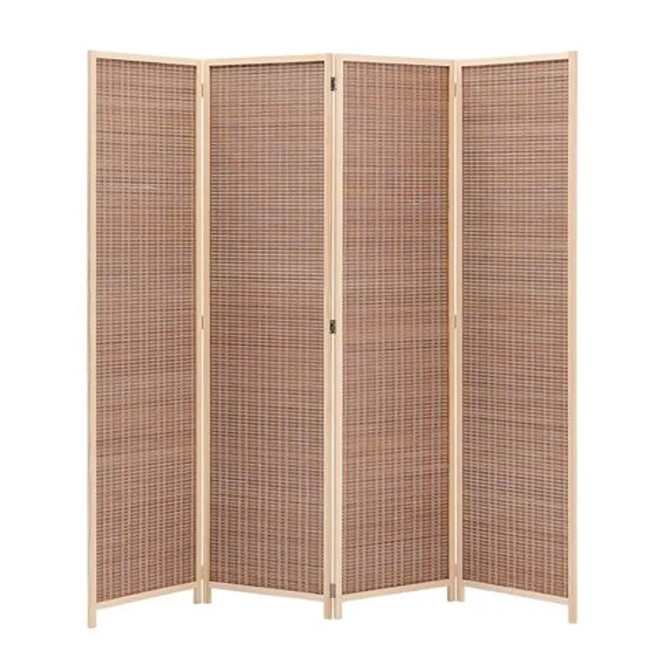 BOXED LIVINGANDHOME BROWN BAMBOO WOVEN 4-PANEL FOLDING ROOM DIVIDER