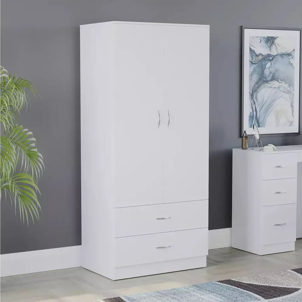 BOXED VIDA DESIGNS RIANO 2 DOOR 2 DRAWER WHITE WARDROBE (2 BOXES)