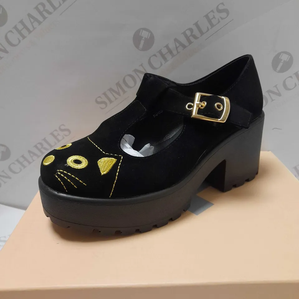 KOI FUJI CAT FACE BLACK SUEDE/CAT SHOES - SIZE 3