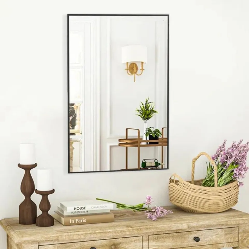 BOXED LAXAMI METAL FRAMED WALL MOUNTED MIRROR IN BLACK (1 BOX)