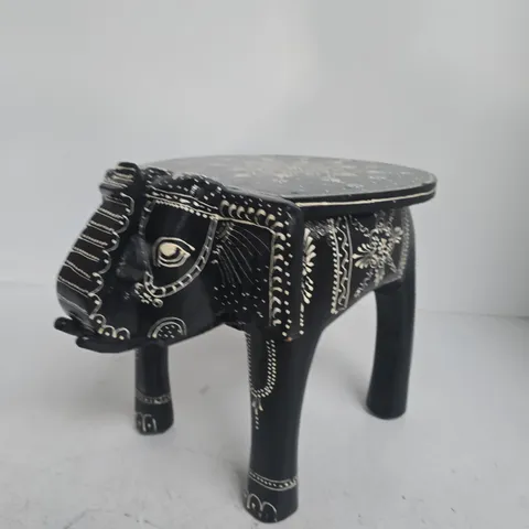 BLACK CARVED ELEPHANT-STYLED WOODEN STOOL