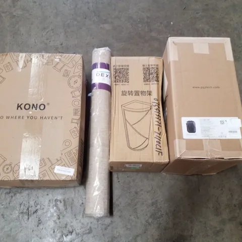 PALLET CONTAINING ASSORTED PRODUCTS INCLUDING 22L BACKPACK, ROTATING TRIANGLE SHELF, DEXI RUGS, LUGGAGE SET & PLASTIC STORAGE BINS