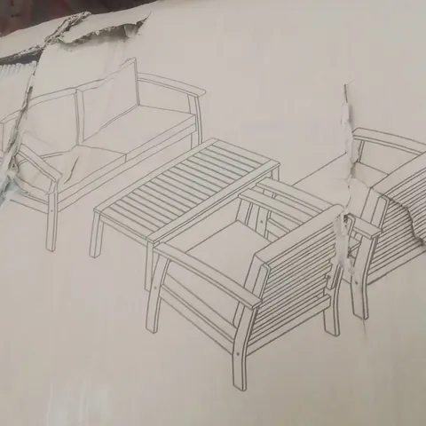 BOXED MASBORO 4-SEATER WOODEN GARDEN SOFA SET WITH CUSHIONS