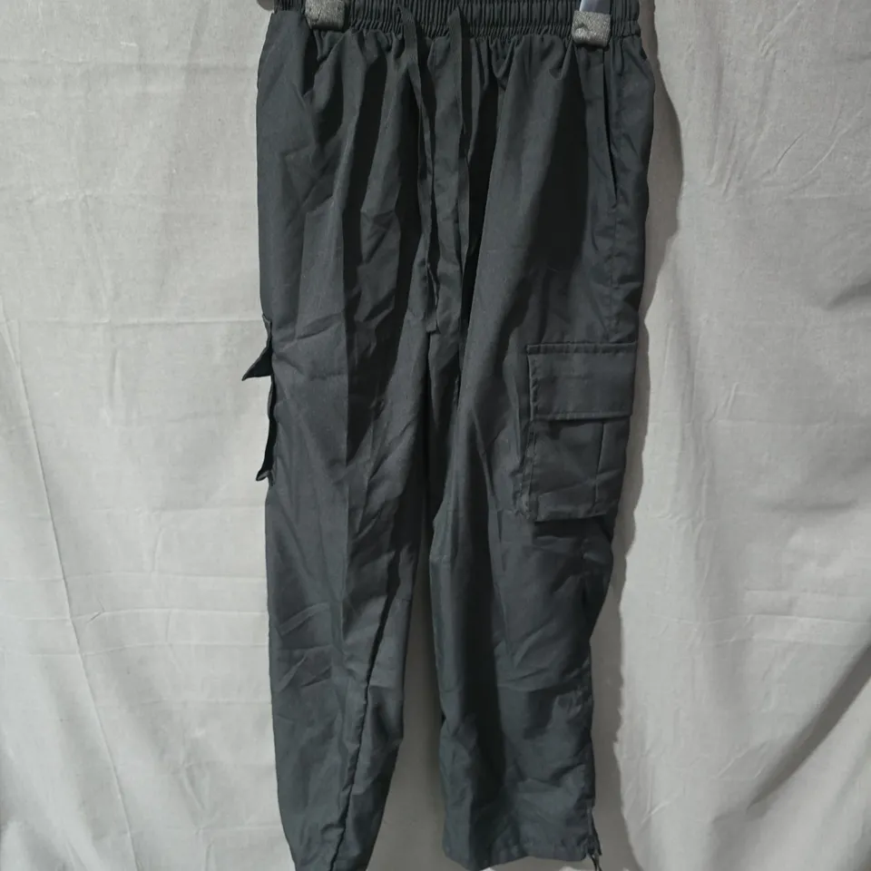 BOX OF APPROXIMATELY 25 CLOTHING ITEMS INCLUDING:BLACK DRESS PANTS, BLACK CARGOS AND FUR COAT