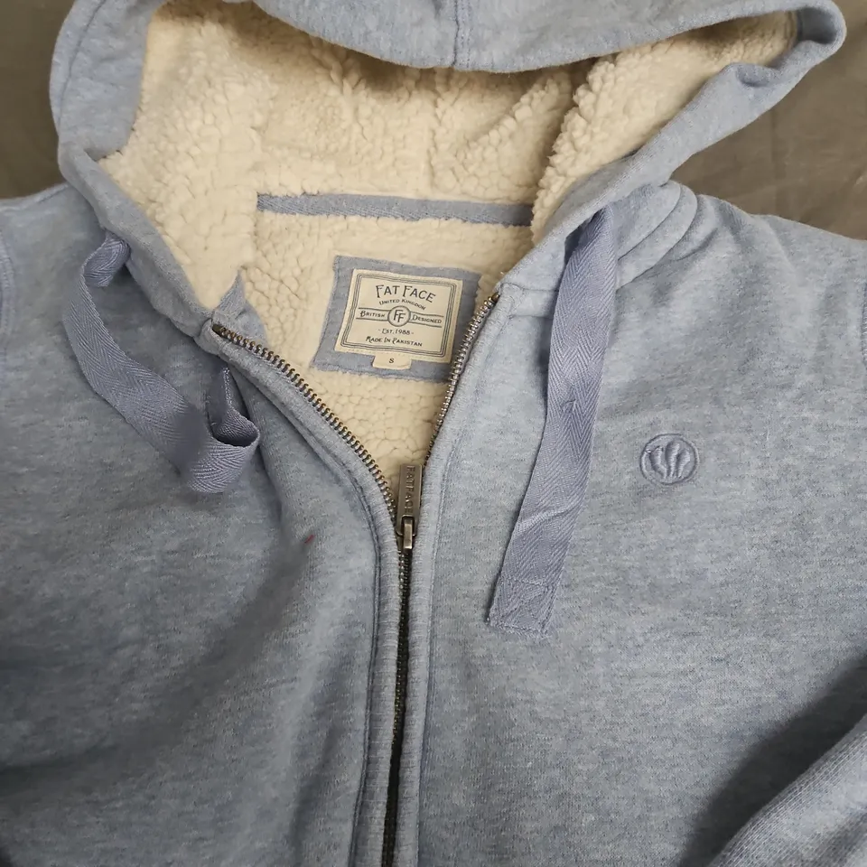 FAT FACE ZIP HOODIE – LIGHT BLUE, UK SIZE S, FLEECE-LINED