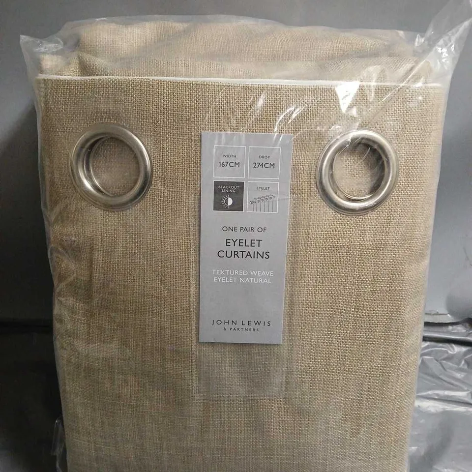 JOHN LEWIS TEXTURED WEAVE EYELET NATURAL CURTAINS (WIDTH: 67cm DROP:274cm)