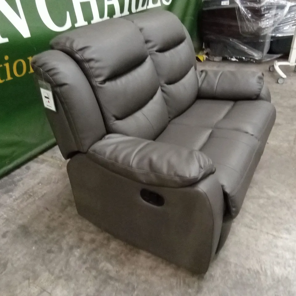 ROTHBURY LUXURY FAUX LEATHER HIGH BACK 2 SEATER MANUAL RECLINER SOFA - CHARCOAL 