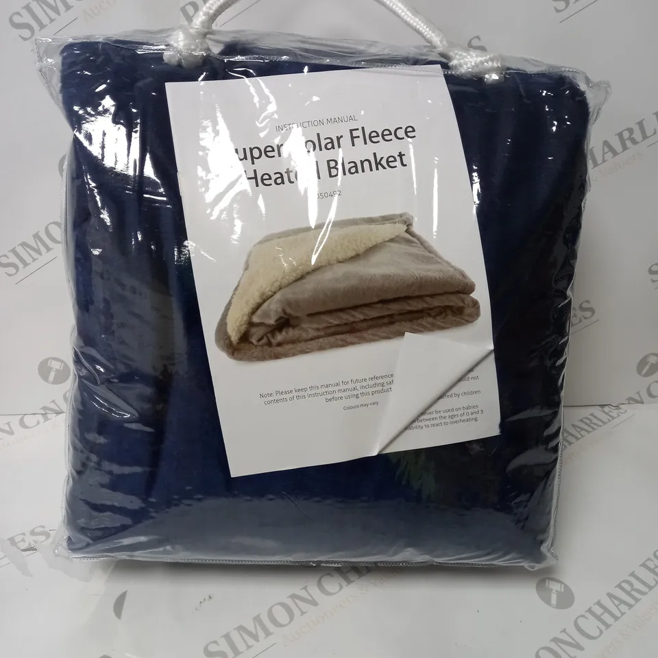 BOXED SUPER POLAR FLEECE 160 X 120CM ELECTRIC BLANKET IN NAVY BLUE 