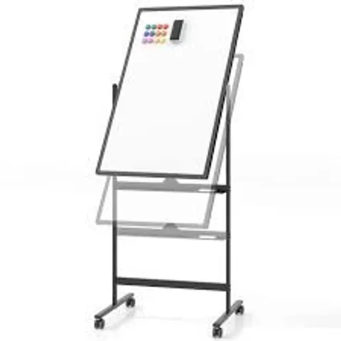 BOXED COSTWAY REVERSIBLE ROLLING WHITE BOARD WITH BLACK MARKERS AND BOARD ERASER - BLACK - S