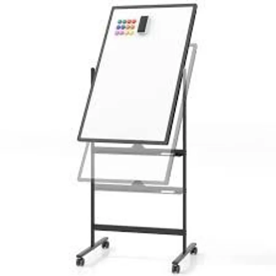 BOXED COSTWAY REVERSIBLE ROLLING WHITE BOARD WITH BLACK MARKERS AND BOARD ERASER - BLACK - S