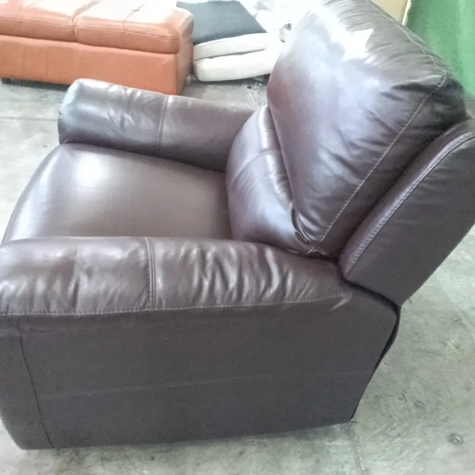 QUALITY DESIGNER MANUAL RECLINER ARMCHAIR - DARK BROWN LEATHER 