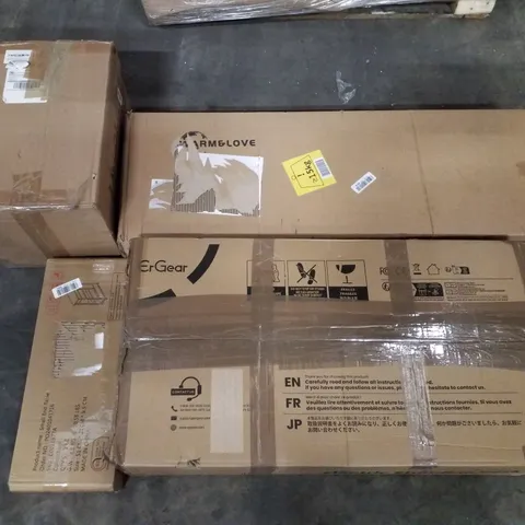 PALLET CONTAINING ASSORTED PRODUCTS TO INCLUDE SMALL END TABLE, ASH VACUUM CLEANER, ELECTRIC STANDING DESK, STAND HAIR DRYER