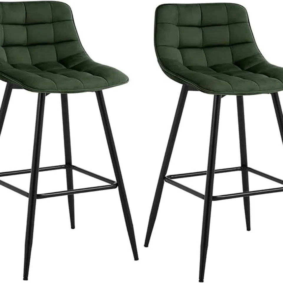 BOXED SET OF 2 WOLTU MODERN VELVET BAR STOOLS - DARK GREEN (1 BOX)