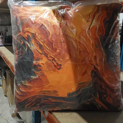 BAGGED BREAKING DOWN IN ABSTRACT ORANGE/GREY SQUARE SCATTER CUSHION