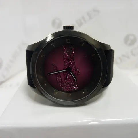 LACOSTE PINK DIAMANTE RUBBER STRAP WATCH