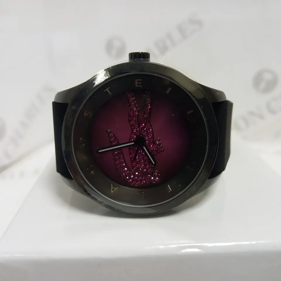 LACOSTE PINK DIAMANTE RUBBER STRAP WATCH