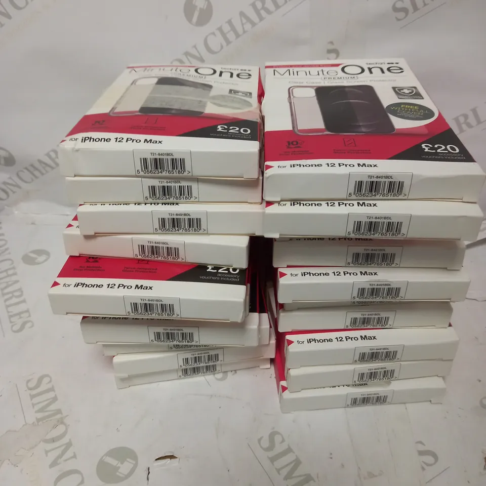 BOX OF 20 MINUTE ONE CLEAR CASE & SCREEN PROTECTOR KITS FOR IPHONE 12 PRO MAX	
