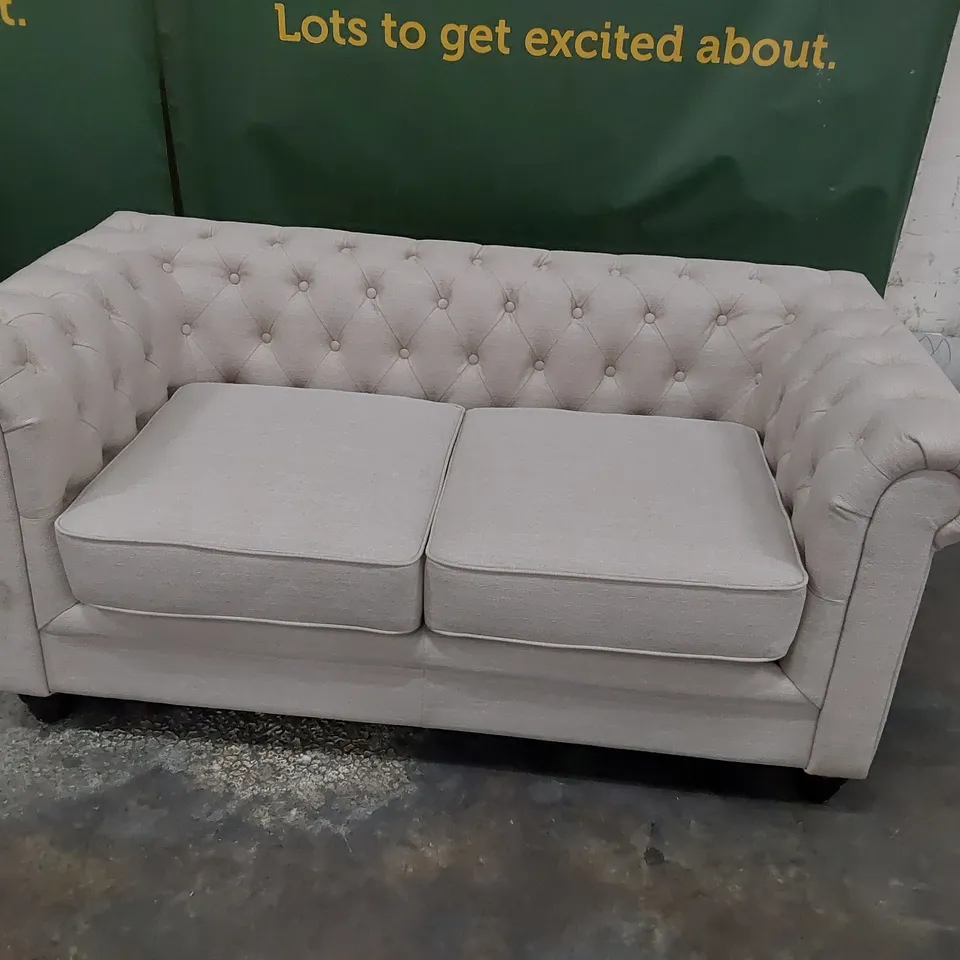 DESIGNER CHESTERFIELD TWO SEATER SOFA NATURAL FABRIC 