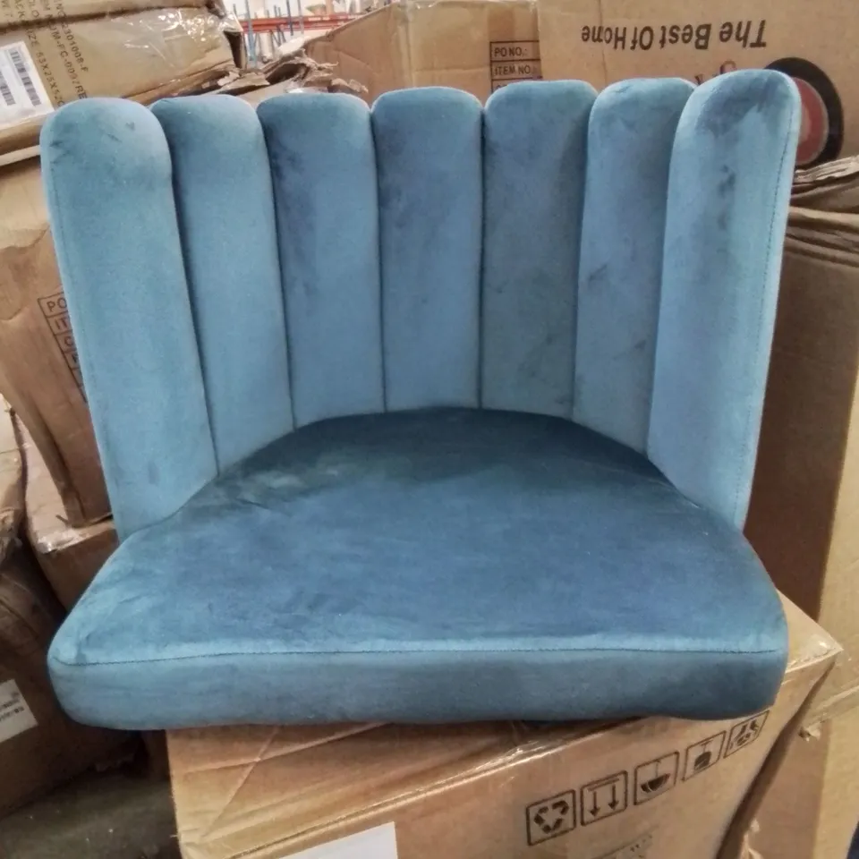 A BOXED PAIR OF LIGHT BLUE VELVET UPHOLSTERED SIDE CHAIRS 