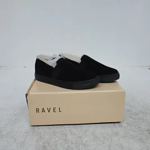 RAVEL OXLEY BLACK SUEDE SLIPPERS UK 4 BOXED