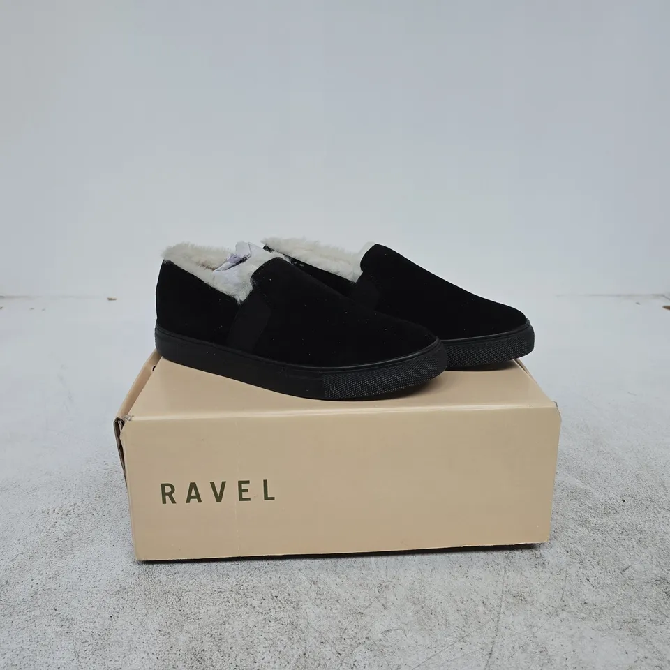 RAVEL OXLEY BLACK SUEDE SLIPPERS UK 4 BOXED