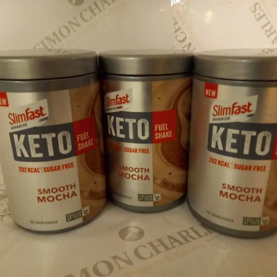 LOT OF 3 SLIMFAST KETO FUEL SHAKE 350g TUBS - SMOOTH MOCHA - 10 SERVINGS PER TUB