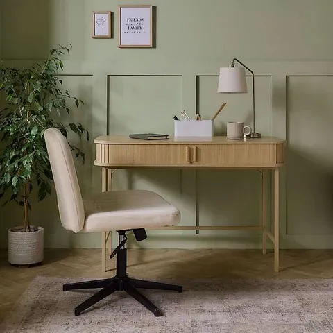 BOXED VONHAUS COMPUTER DESK, HOME OFFICE DESK WITH STORAGE & SLIDING DOORS (1 BOX)