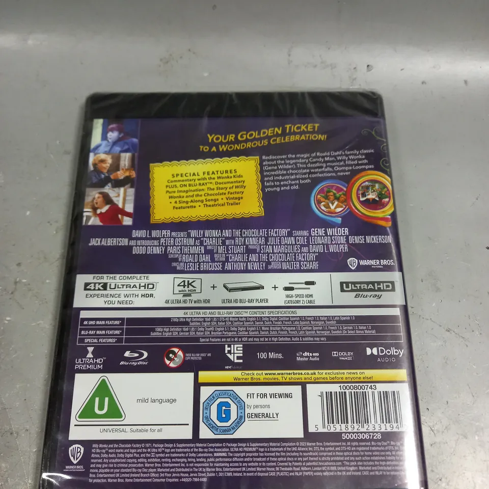 SEALED WILLY WONKA & THE CHOCOLATE FACTORY ULTRA HD BLU-RAY 